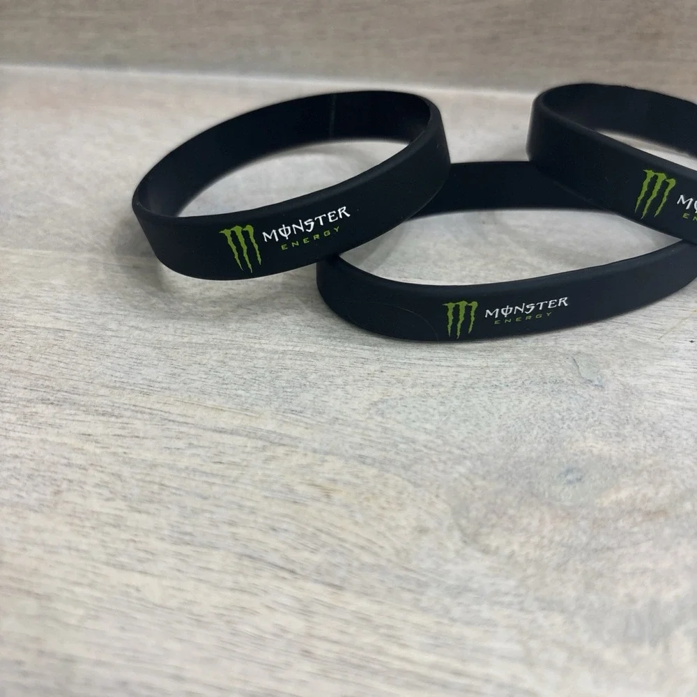 (3) MONSTER ENERGY Collectible Wristband Silicone Rubber Band Black/Green NEW